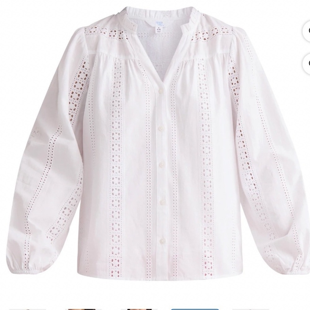Cotton White Eyelet Lace v-neck peasant tunic top XL 16-18 cottagecore boho - Picture 1 of 10